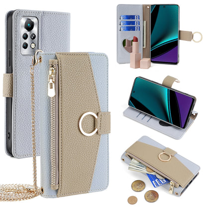 Infinix Note 11 Pro Crossbody Phone Case with Litchi Texture Leather, Adjustable Kickstand, Card Slots, Zipper Purse, Makeup Mirror, and TPU Protection