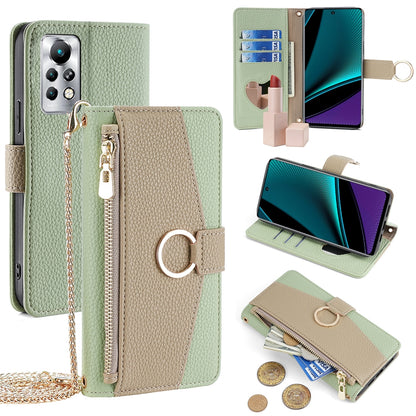 Infinix Note 11 Pro Crossbody Phone Case with Litchi Texture Leather, Adjustable Kickstand, Card Slots, Zipper Purse, Makeup Mirror, and TPU Protection