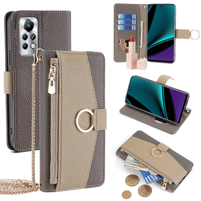 Infinix Note 11 Pro Crossbody Phone Case with Litchi Texture Leather, Adjustable Kickstand, Card Slots, Zipper Purse, Makeup Mirror, and TPU Protection