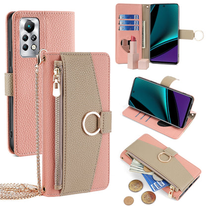 Infinix Note 11 Pro Crossbody Phone Case with Litchi Texture Leather, Adjustable Kickstand, Card Slots, Zipper Purse, Makeup Mirror, and TPU Protection