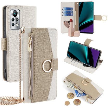 Infinix Note 11 Pro Crossbody Phone Case with Litchi Texture Leather, Adjustable Kickstand, Card Slots, Zipper Purse, Makeup Mirror, and TPU Protection