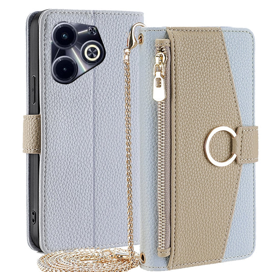 Infinix Hot 40i Crossbody Phone Case with Litchi Texture Leather, Adjustable Kickstand, Card Slots, Zipper Purse, Makeup Mirror, and TPU Protection