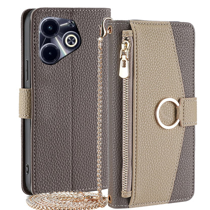 Infinix Hot 40i Crossbody Phone Case with Litchi Texture Leather, Adjustable Kickstand, Card Slots, Zipper Purse, Makeup Mirror, and TPU Protection