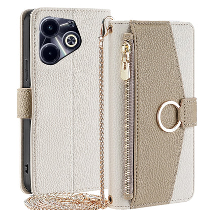 Infinix Hot 40i Crossbody Phone Case with Litchi Texture Leather, Adjustable Kickstand, Card Slots, Zipper Purse, Makeup Mirror, and TPU Protection