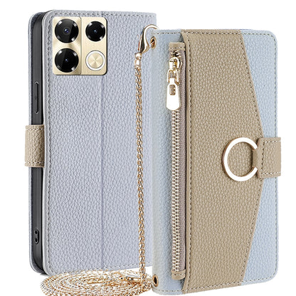 Infinix Note 40 Pro 5G Crossbody Phone Case with Litchi Texture Leather, Adjustable Kickstand, Card Slots, Zipper Purse, Makeup Mirror, and TPU Protection