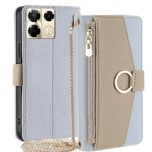 Infinix Note 40 Pro 5G Crossbody Phone Case with Litchi Texture Leather, Adjustable Kickstand, Card Slots, Zipper Purse, Makeup Mirror, and TPU Protection
