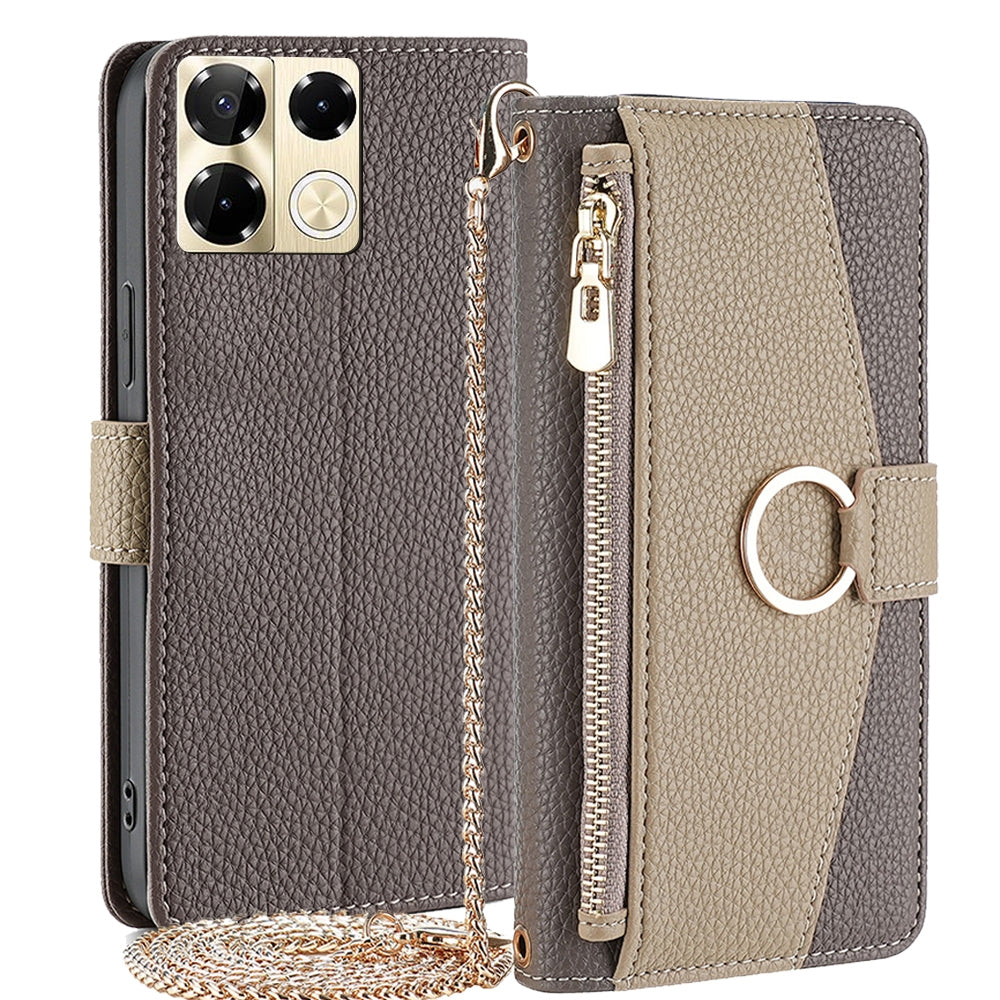 Infinix Note 40 Pro 5G Crossbody Phone Case with Litchi Texture Leather, Adjustable Kickstand, Card Slots, Zipper Purse, Makeup Mirror, and TPU Protection