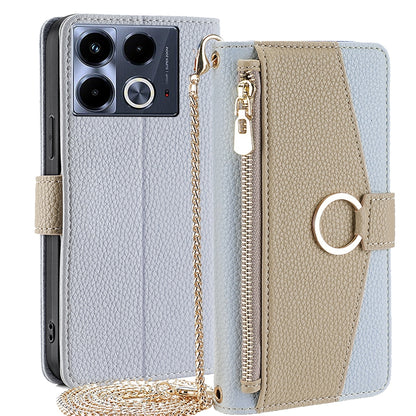 Infinix Note 40 4G Crossbody Phone Case with Litchi Texture Leather, Adjustable Kickstand, Card Slots, Zipper Purse, Makeup Mirror, and TPU Protection