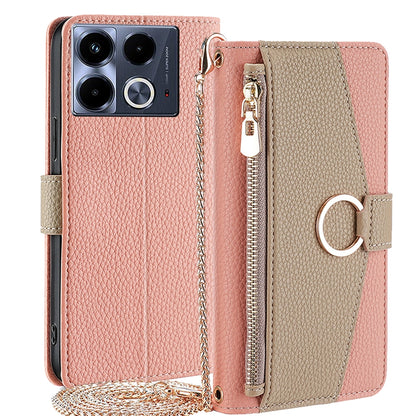 Infinix Note 40 4G Crossbody Phone Case with Litchi Texture Leather, Adjustable Kickstand, Card Slots, Zipper Purse, Makeup Mirror, and TPU Protection