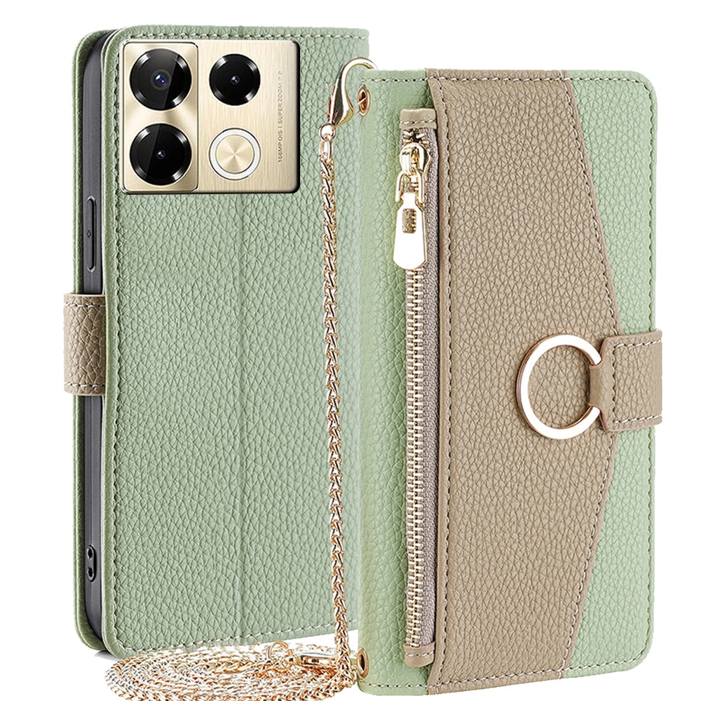 Infinix Note 40 Pro 4G Crossbody Phone Case with Litchi Texture Leather, Adjustable Kickstand, Card Slots, Zipper Purse, Makeup Mirror, and TPU Protection