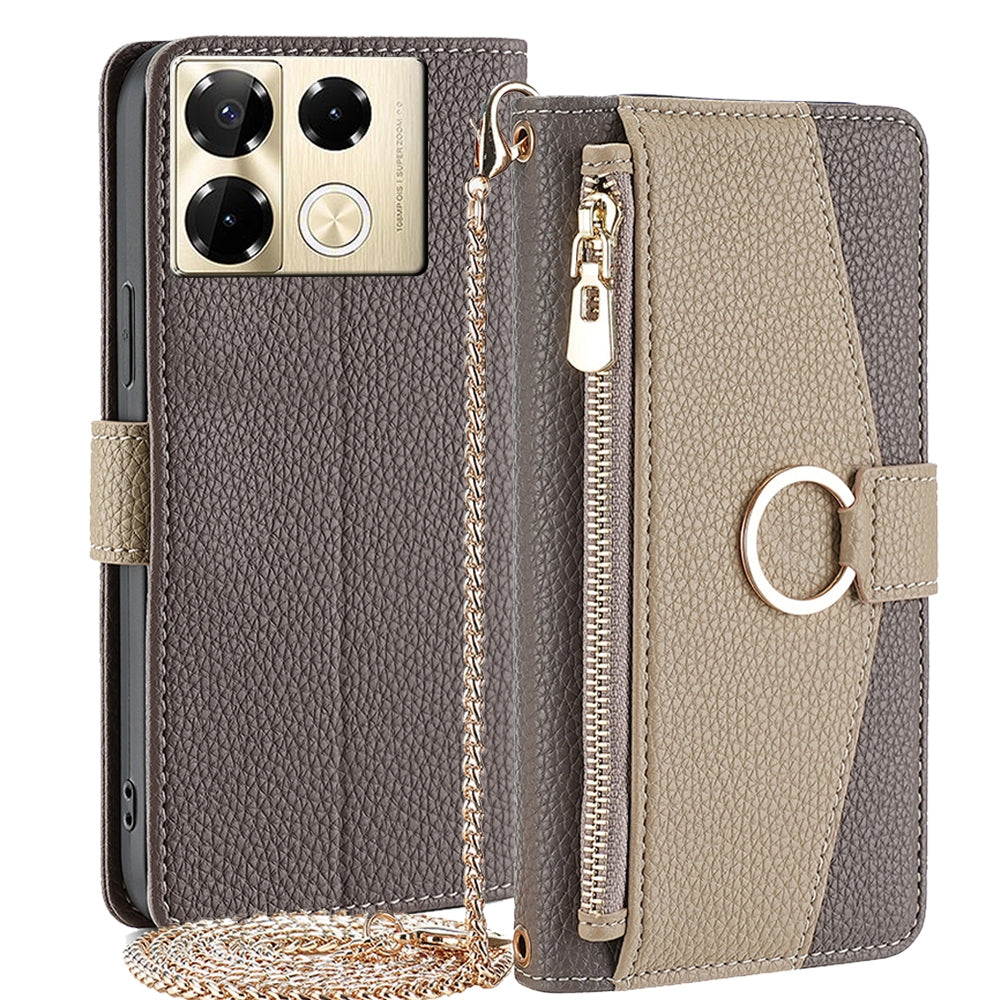 Infinix Note 40 Pro 4G Crossbody Phone Case with Litchi Texture Leather, Adjustable Kickstand, Card Slots, Zipper Purse, Makeup Mirror, and TPU Protection