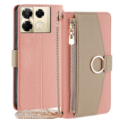 Infinix Note 40 Pro 4G Crossbody Phone Case with Litchi Texture Leather, Adjustable Kickstand, Card Slots, Zipper Purse, Makeup Mirror, and TPU Protection