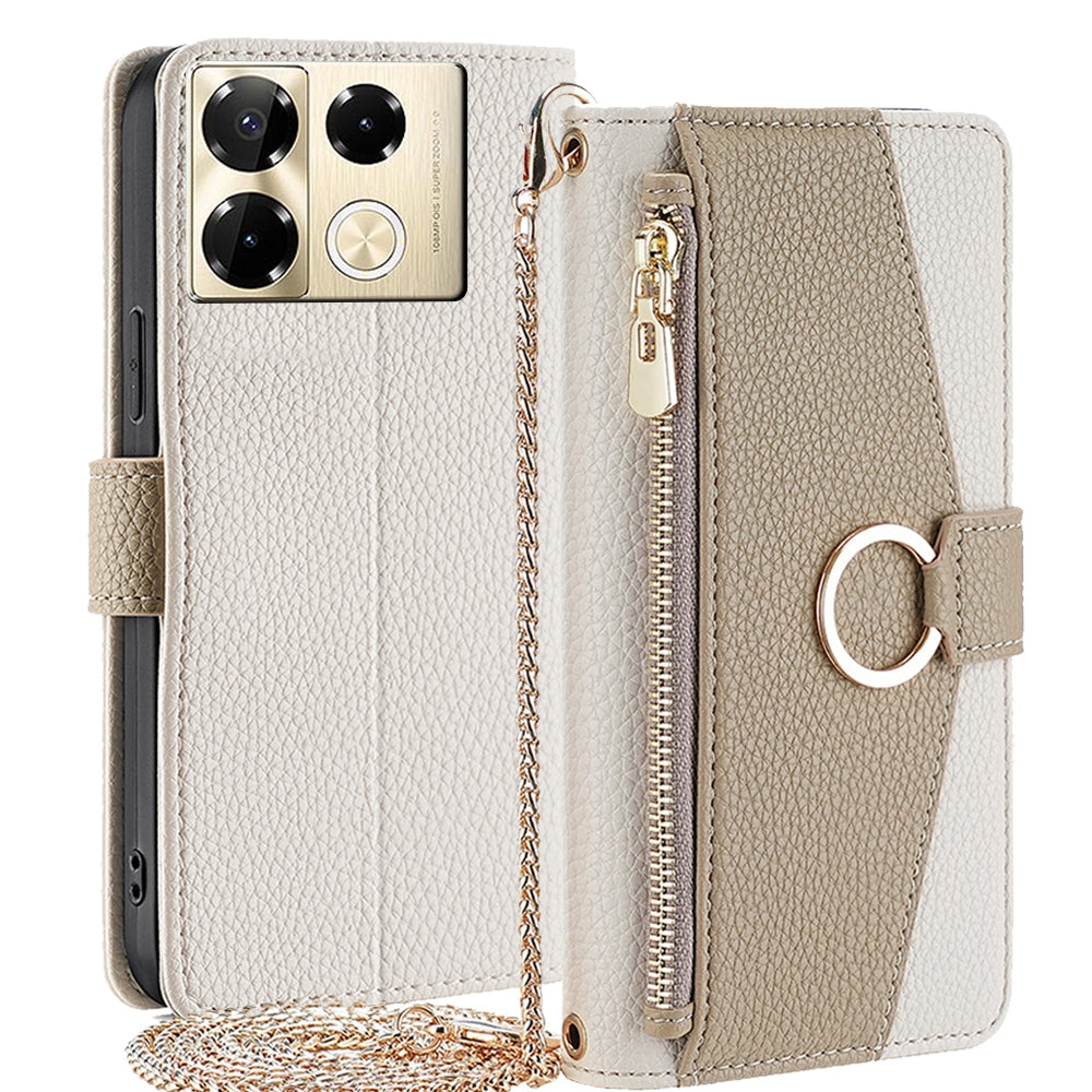 Infinix Note 40 Pro 4G Crossbody Phone Case with Litchi Texture Leather, Adjustable Kickstand, Card Slots, Zipper Purse, Makeup Mirror, and TPU Protection