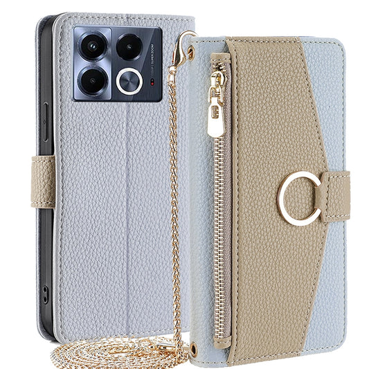 Infinix Note 40 5G Crossbody Phone Case with Litchi Texture Leather, Adjustable Kickstand, Card Slots, Zipper Purse, Makeup Mirror, and TPU Protection