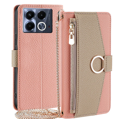 Infinix Note 40 5G Crossbody Phone Case with Litchi Texture Leather, Adjustable Kickstand, Card Slots, Zipper Purse, Makeup Mirror, and TPU Protection