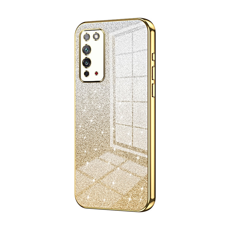 Honor X10 Luxurious Electroplated Gradient Glitter Powder Case - Enhanced Lens Protection