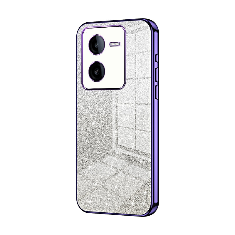 vivo iQOO Z8x Luxurious Electroplated Gradient Glitter Powder Case - Enhanced Lens Protection