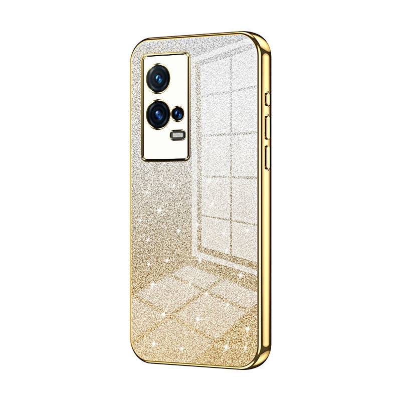 vivo iQOO 8 Pro Luxurious Electroplated Gradient Glitter Powder Case - Enhanced Lens Protection