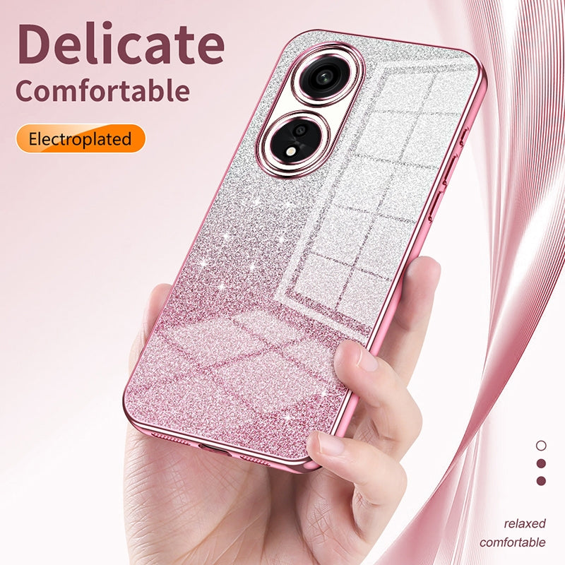 OPPO A17K Luxurious Electroplated Gradient Glitter Powder Case - Enhanced Lens Protection