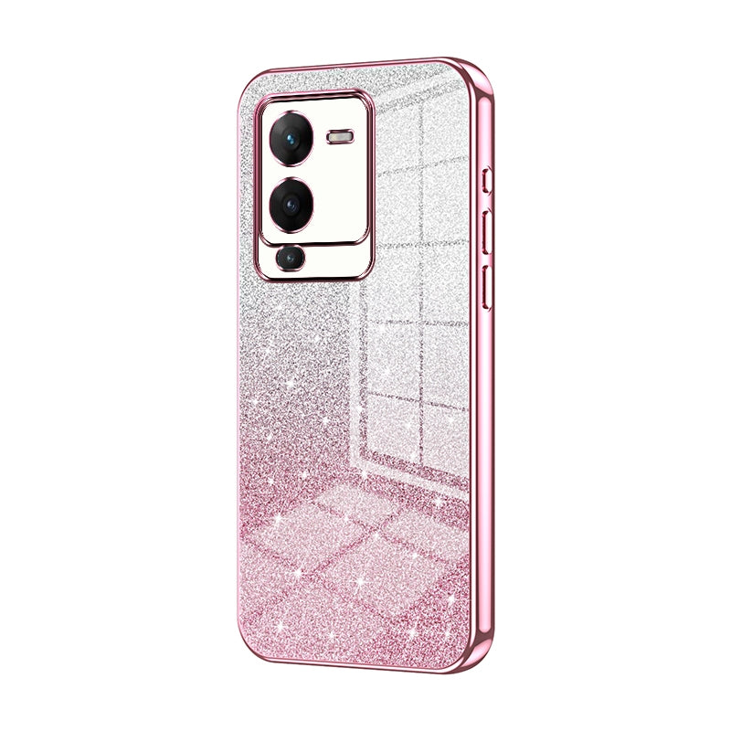 vivo V25 Pro Luxurious Electroplated Gradient Glitter Powder Case - Enhanced Lens Protection