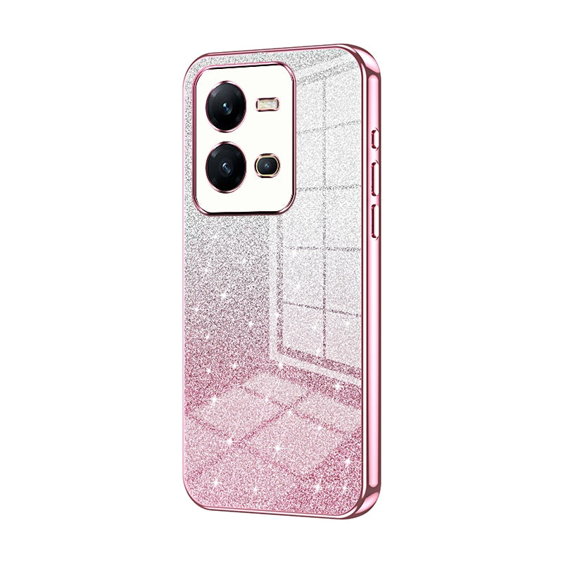 vivo V25 Luxurious Electroplated Gradient Glitter Powder Case - Enhanced Lens Protection