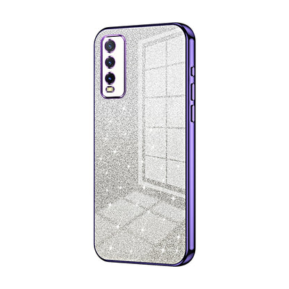 For vivo Y20 Luxurious Electroplated Gradient Glitter Powder Case - Enhanced Lens Protection