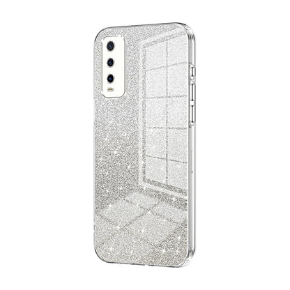 For vivo Y20 Luxurious Electroplated Gradient Glitter Powder Case - Enhanced Lens Protection