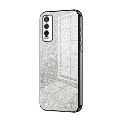 For vivo Y20 Luxurious Electroplated Gradient Glitter Powder Case - Enhanced Lens Protection