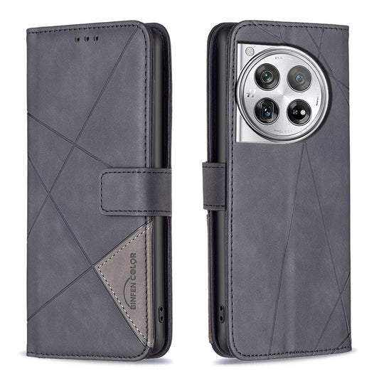 OnePlus 12 5G Rhombus Texture Leather Phone Case with Magnetic Buckle and Card Holder
