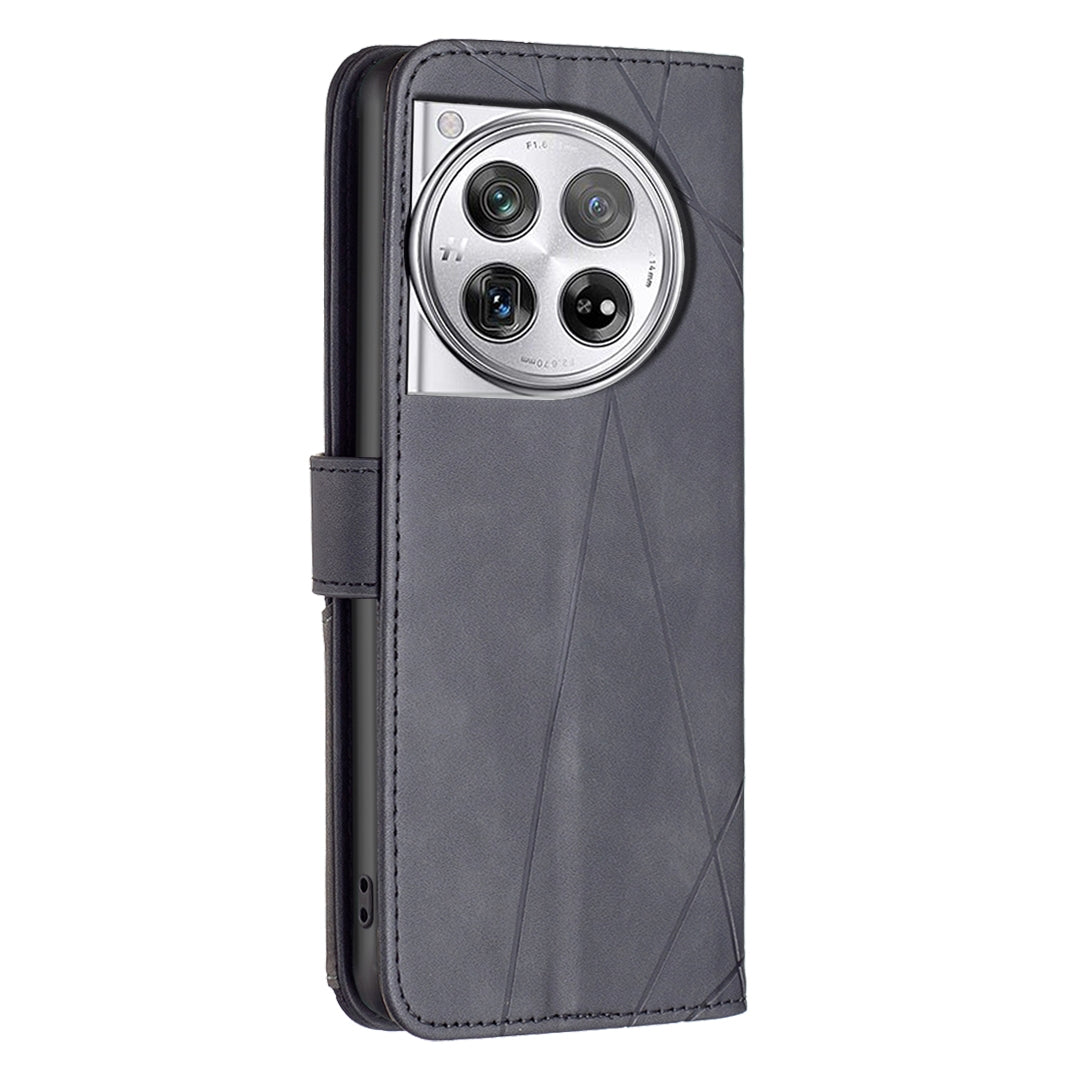 OnePlus 12 5G Rhombus Texture Leather Phone Case with Magnetic Buckle and Card Holder