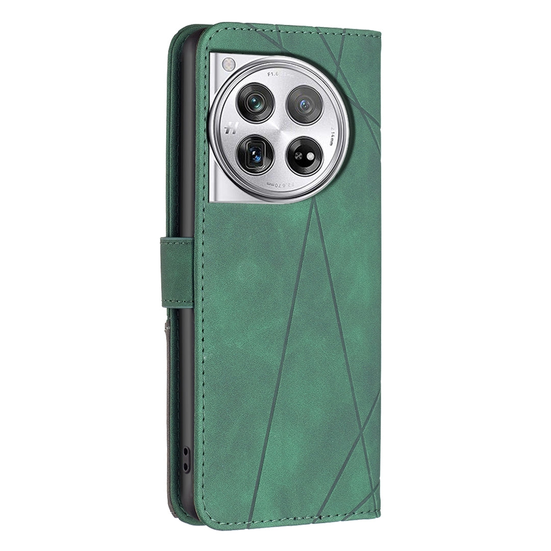 OnePlus 12 5G Rhombus Texture Leather Phone Case with Magnetic Buckle and Card Holder