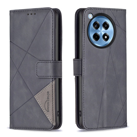 OnePlus 12R Rhombus Texture Leather Phone Case with Magnetic Buckle and Card Holder