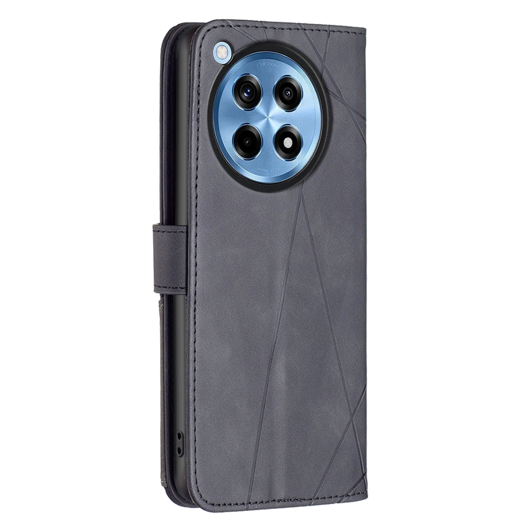 OnePlus 12R Rhombus Texture Leather Phone Case with Magnetic Buckle and Card Holder