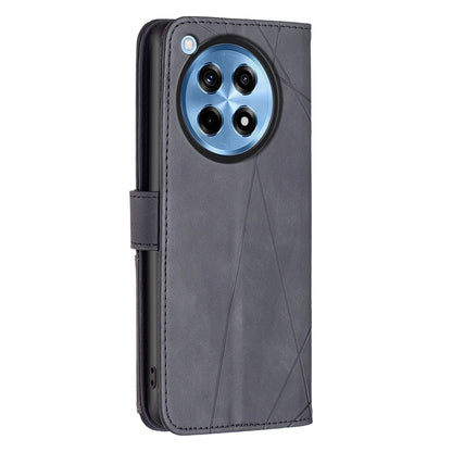 OnePlus 12R Rhombus Texture Leather Phone Case with Magnetic Buckle and Card Holder
