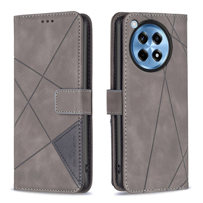 OnePlus 12R Rhombus Texture Leather Phone Case with Magnetic Buckle and Card Holder