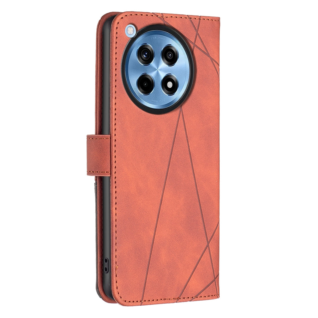OnePlus 12R Rhombus Texture Leather Phone Case with Magnetic Buckle and Card Holder