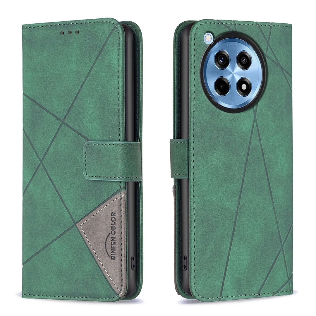 OnePlus 12R Rhombus Texture Leather Phone Case with Magnetic Buckle and Card Holder