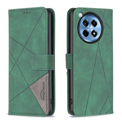 OnePlus 12R Rhombus Texture Leather Phone Case with Magnetic Buckle and Card Holder