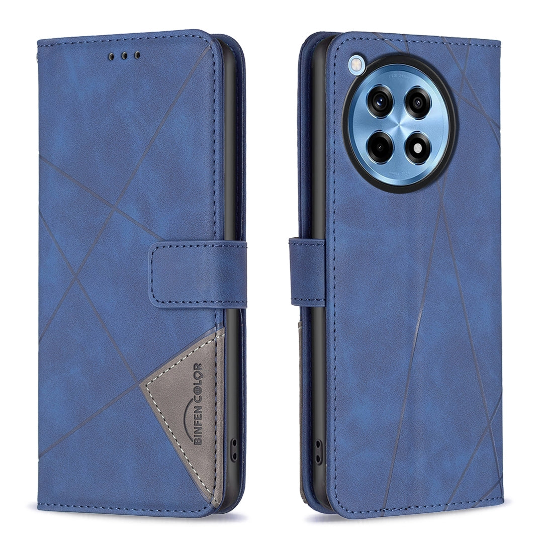 OnePlus 12R Rhombus Texture Leather Phone Case with Magnetic Buckle and Card Holder