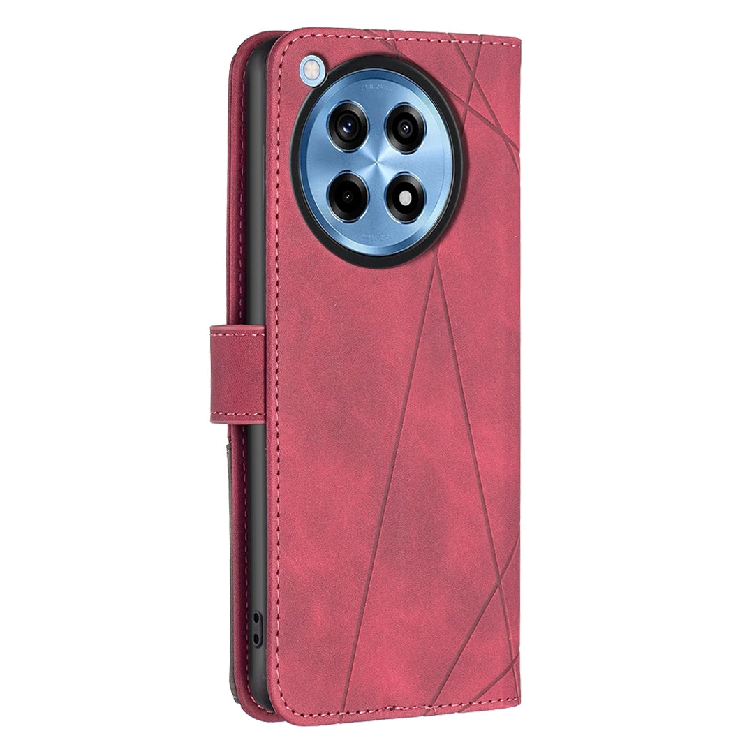 OnePlus 12R Rhombus Texture Leather Phone Case with Magnetic Buckle and Card Holder