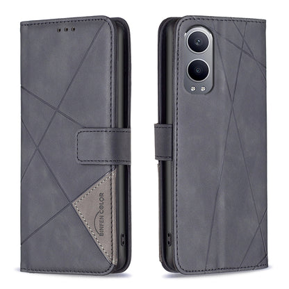 OnePlus Nord CE4 Lite Global Rhombus Texture Leather Phone Case with Magnetic Buckle and Card Holder