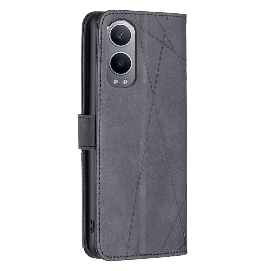 OnePlus Nord CE4 Lite Global Rhombus Texture Leather Phone Case with Magnetic Buckle and Card Holder
