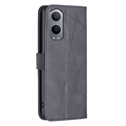 OnePlus Nord CE4 Lite Global Rhombus Texture Leather Phone Case with Magnetic Buckle and Card Holder