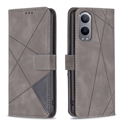 OnePlus Nord CE4 Lite Global Rhombus Texture Leather Phone Case with Magnetic Buckle and Card Holder