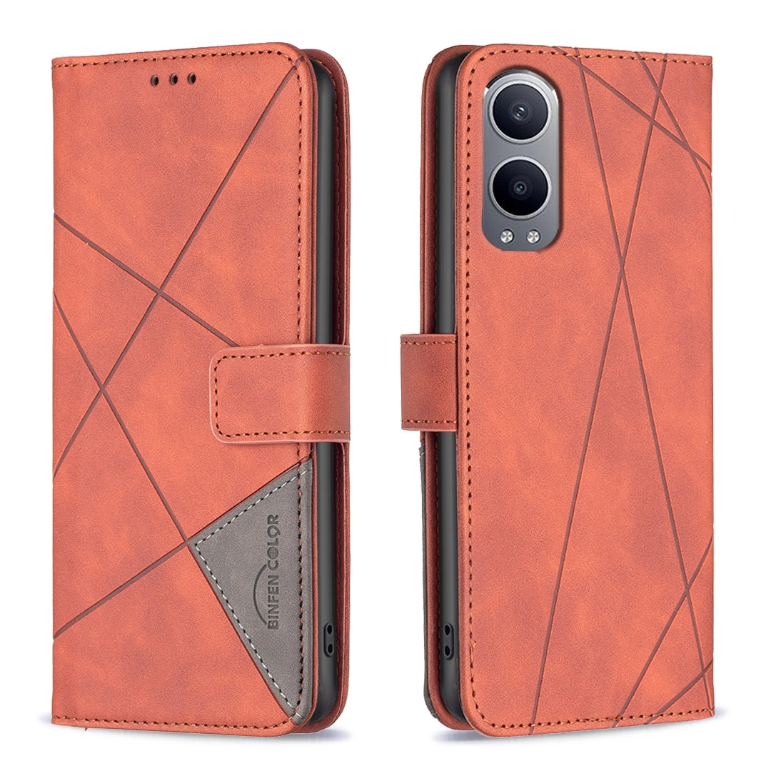 OnePlus Nord CE4 Lite Global Rhombus Texture Leather Phone Case with Magnetic Buckle and Card Holder