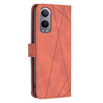 OnePlus Nord CE4 Lite Global Rhombus Texture Leather Phone Case with Magnetic Buckle and Card Holder
