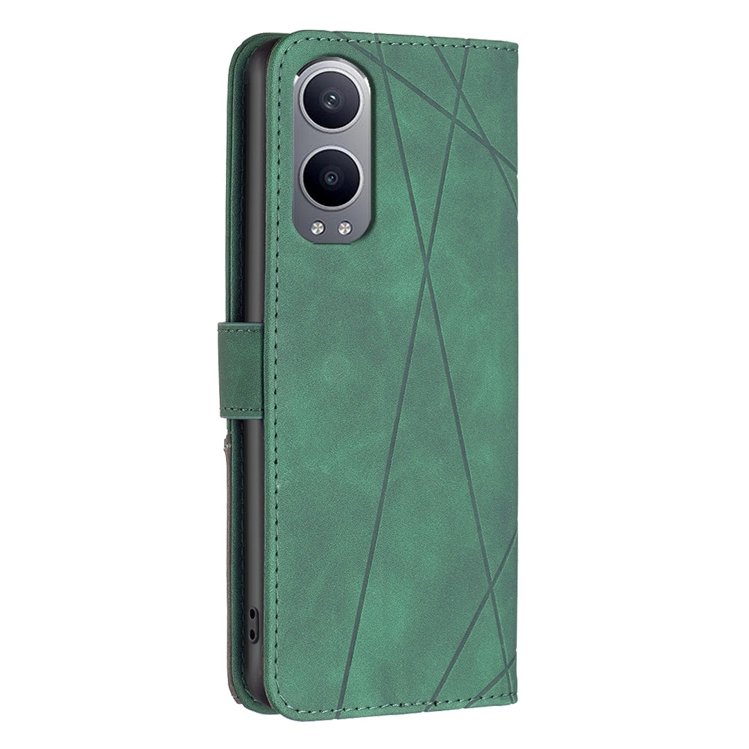 OnePlus Nord CE4 Lite Global Rhombus Texture Leather Phone Case with Magnetic Buckle and Card Holder