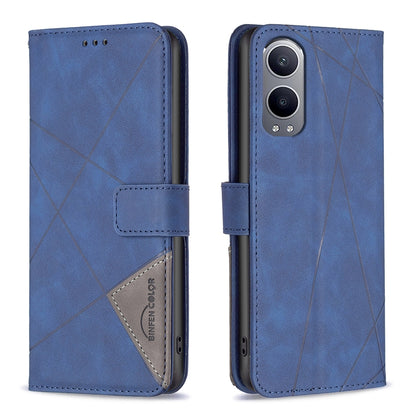 OnePlus Nord CE4 Lite Global Rhombus Texture Leather Phone Case with Magnetic Buckle and Card Holder
