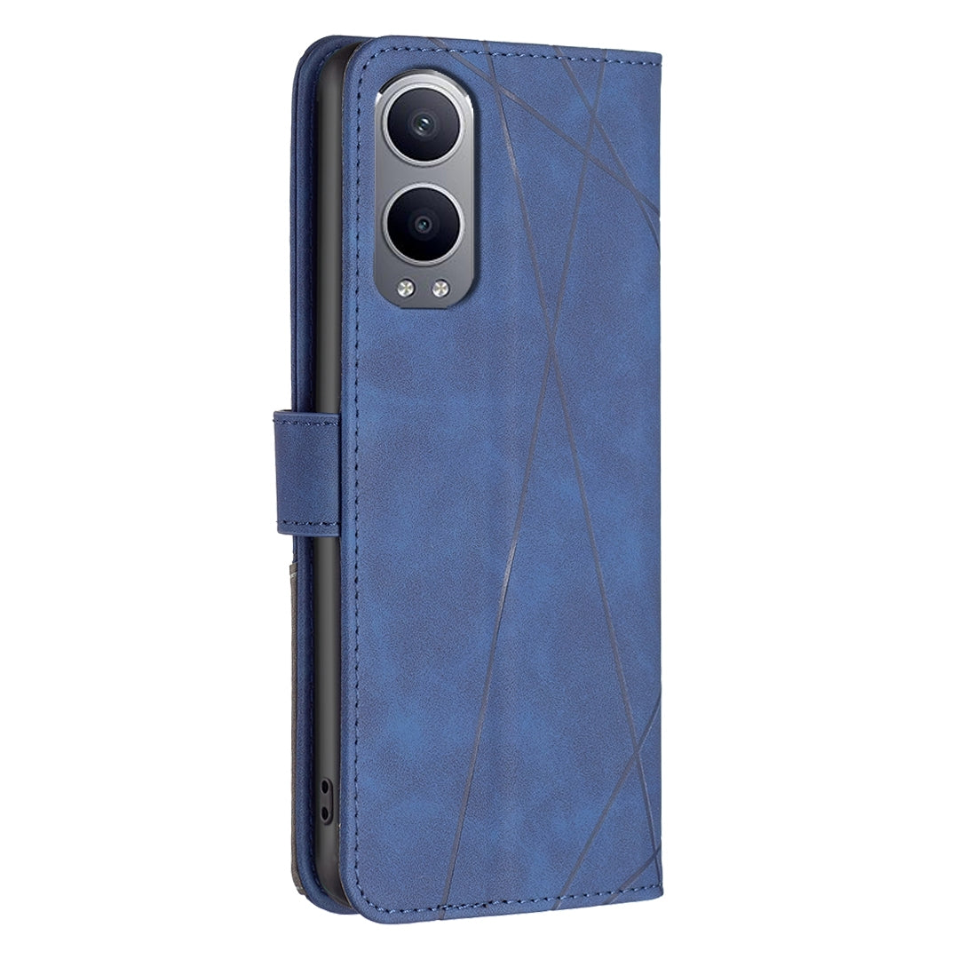OnePlus Nord CE4 Lite Global Rhombus Texture Leather Phone Case with Magnetic Buckle and Card Holder