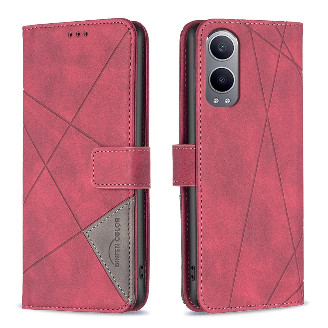 OnePlus Nord CE4 Lite Global Rhombus Texture Leather Phone Case with Magnetic Buckle and Card Holder